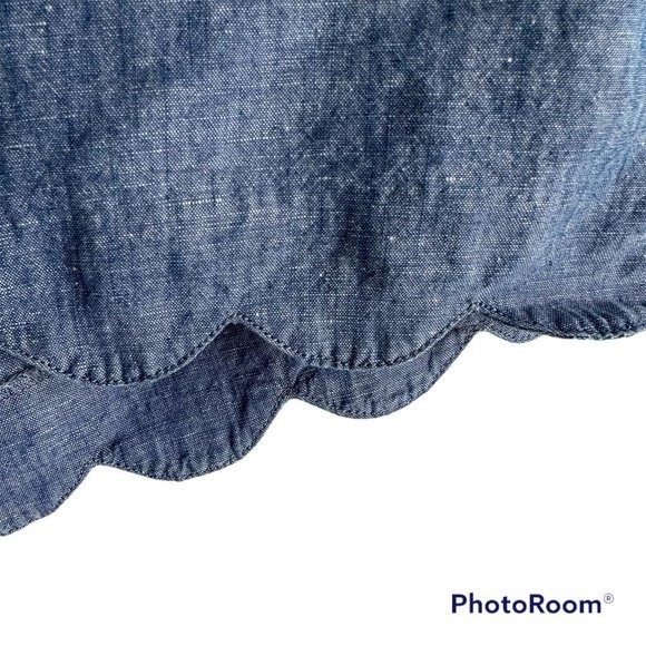 LOFT The Riviera Chambray Scalloped Ladies Linen Blend Casual Shorts, 10 - Picture 6 of 7